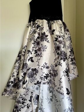 Bonnie Jean Black and Ivory Floral High-Low Formal Dress